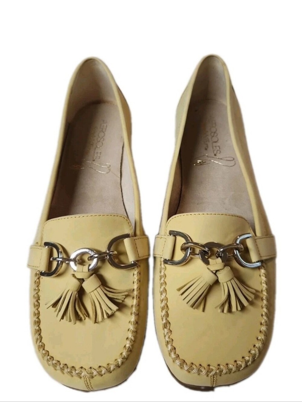 Aerosoles Soledad Womens Loafer 9 M Yellow Leather Stitch N Turn Tassel Horsebit